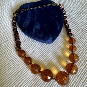 Chunky Amber Lucite Graduated Bead Statement Necklace - Modern Retro Style